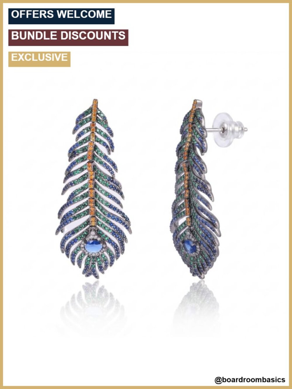 18K White Gold Plated Peacock Feather Drop Earrings for Women